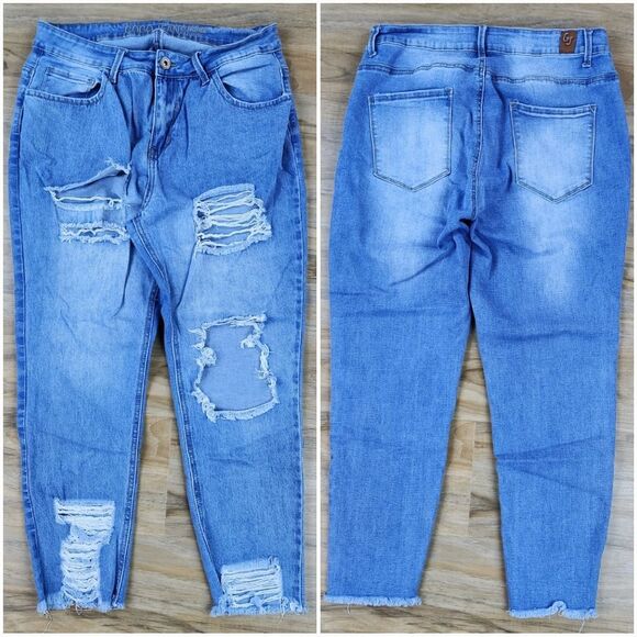 💇♀️Gogo Jeans Light Blue High Rise Destroyed Ankle Jeans Size 18 - Picture 10 of 11
